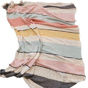 Shabby Chic striped chenille throw blanket in pastel colors 94 x 74